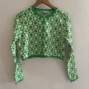 Zara Green and White Patterned Knitwear